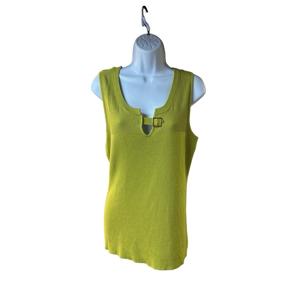 Caché Lime Green Knit Tank Top Buckle Keyhole Sleeveless Y2K Clubwear Large